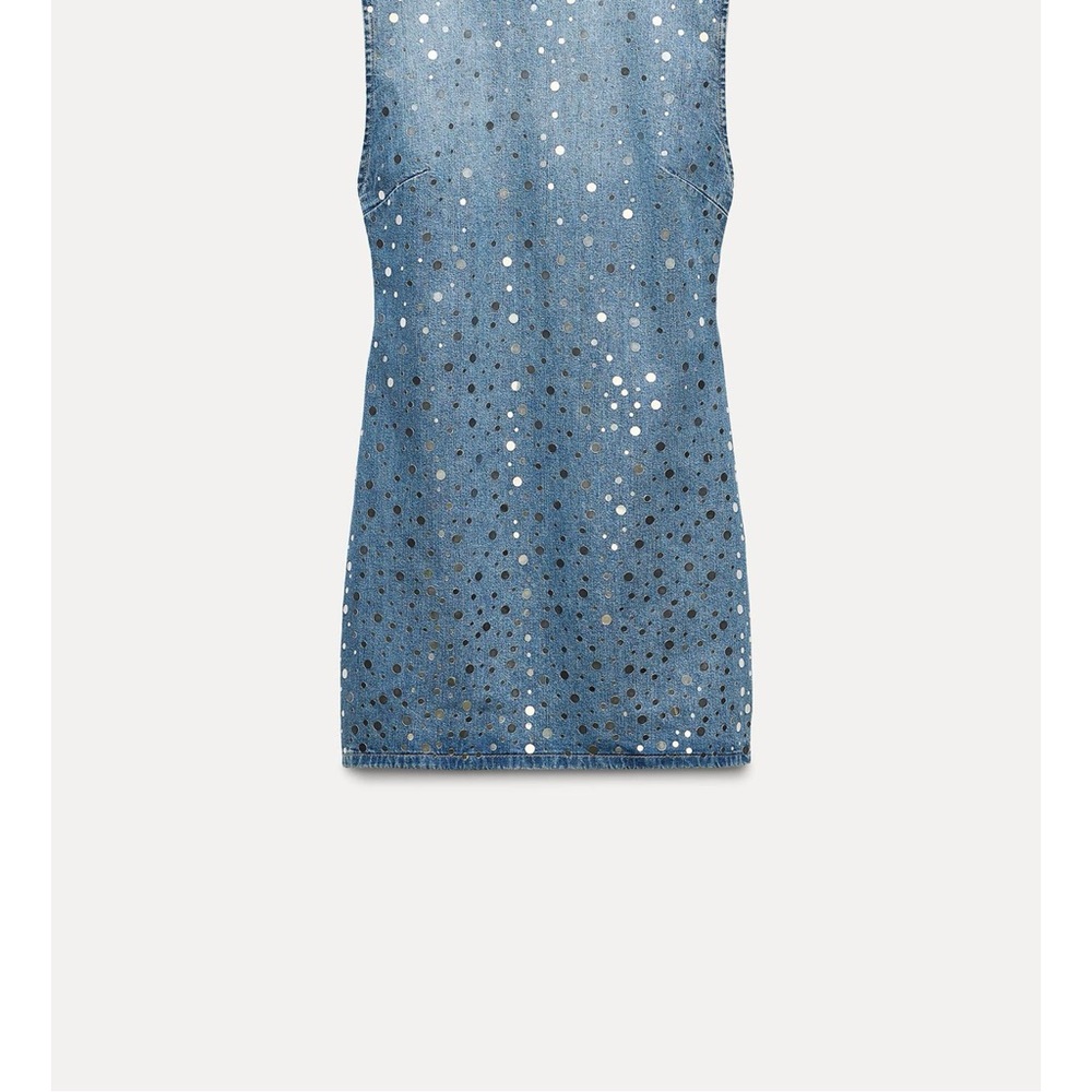 Zara Denim Sleeveless Dress with Silver Mirror Detail